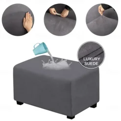 Velvet Ottoman Cover Rectangle,Storage Ottoman Slipcover Thick Stretchable Footrest Stool Covers with Elastic Band