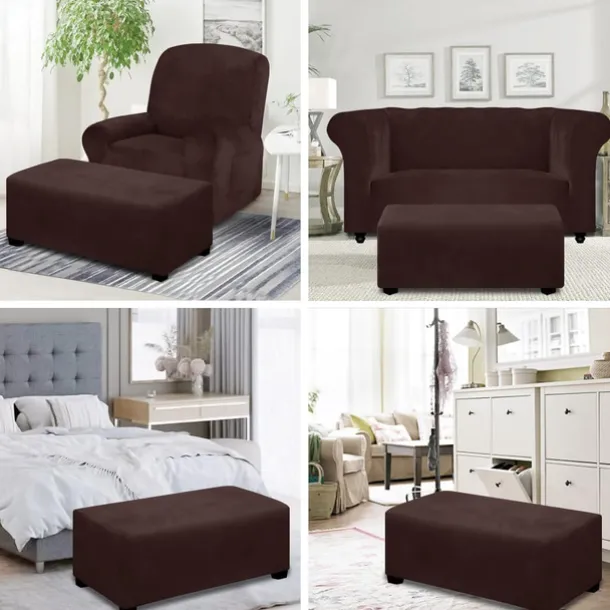 Velvet Ottoman Cover Rectangle,Storage Ottoman Slipcover Thick Stretchable Footrest Stool Covers with Elastic Band