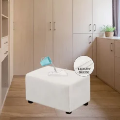 Velvet Ottoman Cover Rectangle,Storage Ottoman Slipcover Thick Stretchable Footrest Stool Covers with Elastic Band