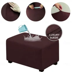 Velvet Ottoman Cover Rectangle,Storage Ottoman Slipcover Thick Stretchable Footrest Stool Covers with Elastic Band