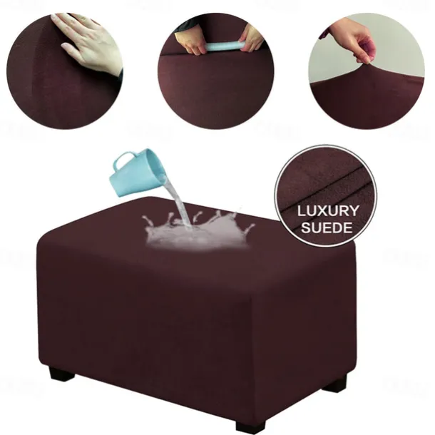 Velvet Ottoman Cover Rectangle,Storage Ottoman Slipcover Thick Stretchable Footrest Stool Covers with Elastic Band