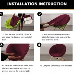 Velvet Round Saucer Chair Cover, Moon Chair Slipcovers 1 Piece Stretch Removable Moon Chair Cover with Elastic Bottom for Living Room