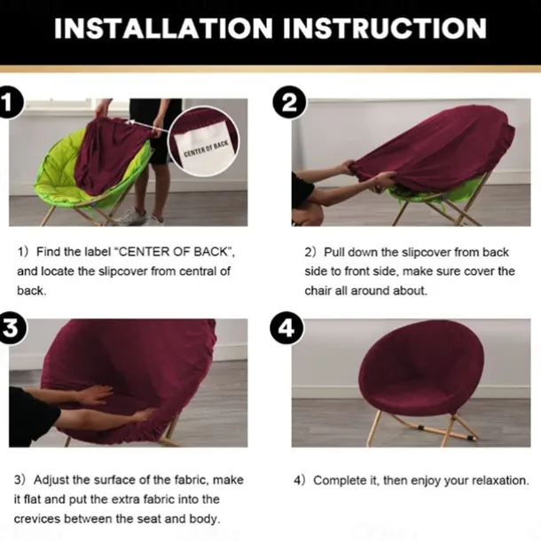 Velvet Round Saucer Chair Cover, Moon Chair Slipcovers 1 Piece Stretch Removable Moon Chair Cover with Elastic Bottom for Living Room