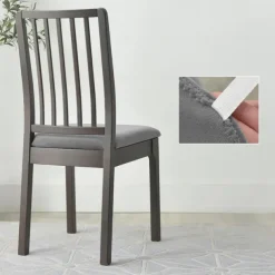 Velvet Seat Covers for Dining Room Burgundy Stretch Fitted Dining Room Upholstered Chair Seat Cushion Cover, Removable Washable Furniture Protector Slipcovers with Ties