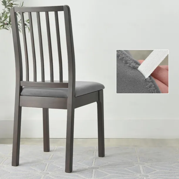 Velvet Seat Covers for Dining Room Burgundy Stretch Fitted Dining Room Upholstered Chair Seat Cushion Cover, Removable Washable Furniture Protector Slipcovers with Ties