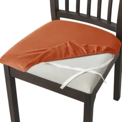 Velvet Seat Covers for Dining Room Burgundy Stretch Fitted Dining Room Upholstered Chair Seat Cushion Cover, Removable Washable Furniture Protector Slipcovers with Ties