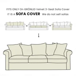 Velvet 3-Seat Sofa Cover Solid Color Quilted Velvet Slipcovers GRONLcover LITB PRIME cover