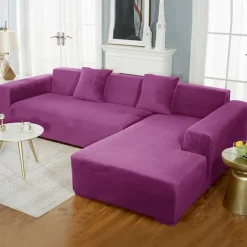 Velvet Sofa Slipcover Burgundy Stretch Couch Covers for Cushion Couch Thick Soft Sofa Cover Washable Furniture Protector, Couch Covers for Dogs, Form Fit Couch Slipcover