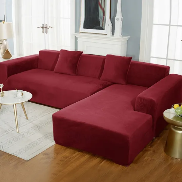 Velvet Sofa Slipcover Burgundy Stretch Couch Covers for Cushion Couch Thick Soft Sofa Cover Washable Furniture Protector, Couch Covers for Dogs, Form Fit Couch Slipcover