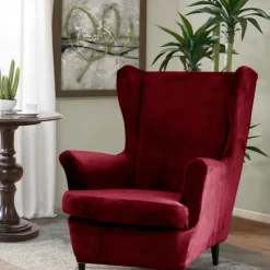 Velvet Stretch Wingback Chair Cover Spandex Arm Chair Cover Wing Chair Slipcovers Sofa Cover for Dogs Pet, Washable Couch Furniture Protector
