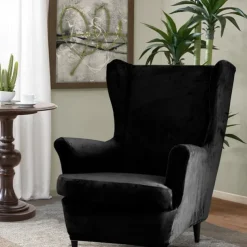 Velvet Stretch Wingback Chair Cover Spandex Arm Chair Cover Wing Chair Slipcovers Sofa Cover for Dogs Pet, Washable Couch Furniture Protector
