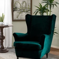 Velvet Stretch Wingback Chair Cover Spandex Arm Chair Cover Wing Chair Slipcovers Sofa Cover for Dogs Pet, Washable Couch Furniture Protector
