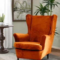 Velvet Stretch Wingback Chair Cover Spandex Arm Chair Cover Wing Chair Slipcovers Sofa Cover for Dogs Pet, Washable Couch Furniture Protector