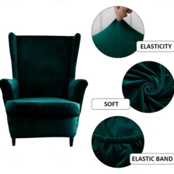Velvet Stretch Wingback Chair Cover Spandex Arm Chair Cover Wing Chair Slipcovers Sofa Cover for Dogs Pet, Washable Couch Furniture Protector
