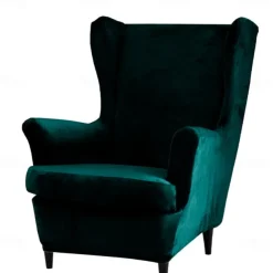 Velvet Stretch Wingback Chair Cover Spandex Arm Chair Cover Wing Chair Slipcovers Sofa Cover for Dogs Pet, Washable Couch Furniture Protector