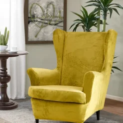 Velvet Stretch Wingback Chair Cover Spandex Arm Chair Cover Wing Chair Slipcovers Sofa Cover for Dogs Pet, Washable Couch Furniture Protector