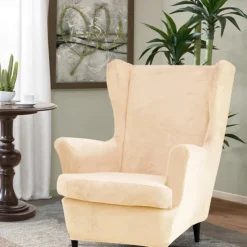 Velvet Stretch Wingback Chair Cover Spandex Arm Chair Cover Wing Chair Slipcovers Sofa Cover for Dogs Pet, Washable Couch Furniture Protector