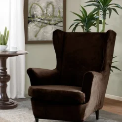 Velvet Stretch Wingback Chair Cover Spandex Arm Chair Cover Wing Chair Slipcovers Sofa Cover for Dogs Pet, Washable Couch Furniture Protector