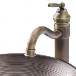 Vessle Sink Circular Stripe Design Basin Modern Tempered Glass Vessel Sink for Bathroom Bathroom Sink Set with Vintage Faucet