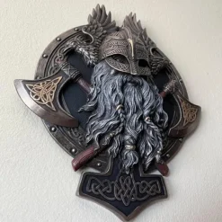 Viking Berserker Double Axe Wall Decoration Plaque House Decoration Garden Decoration Resin Home Decoration Crafts