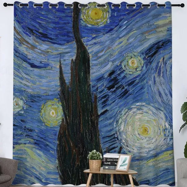 Vincent van Gogh Curtain Panels Grommet/Eyelet Curtain Drapes For Living Room Bedroom, Farmhouse Curtain for Kitchen Door Window Treatments Room Darkening