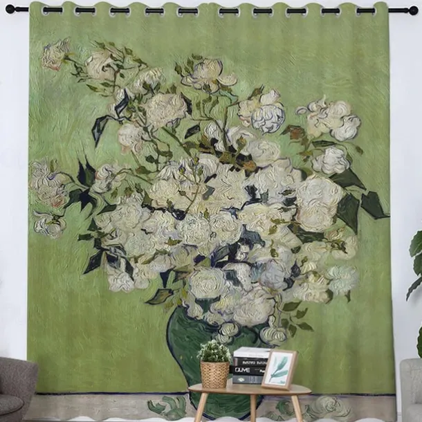 Vincent van Gogh Curtain Panels Grommet/Eyelet Curtain Drapes For Living Room Bedroom, Farmhouse Curtain for Kitchen Door Window Treatments Room Darkening