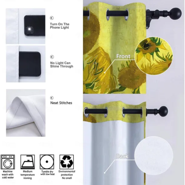 Vincent van Gogh Curtain Panels Grommet/Eyelet Curtain Drapes For Living Room Bedroom, Farmhouse Curtain for Kitchen Door Window Treatments Room Darkening