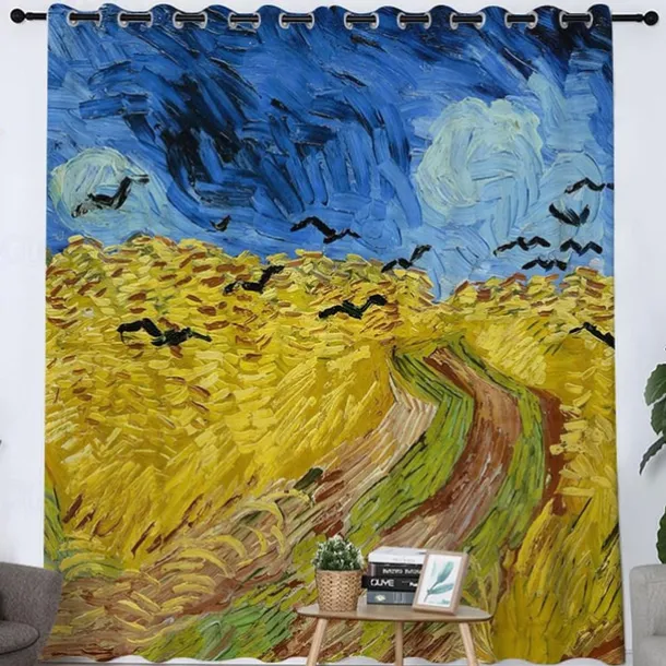Vincent van Gogh Curtain Panels Grommet/Eyelet Curtain Drapes For Living Room Bedroom, Farmhouse Curtain for Kitchen Door Window Treatments Room Darkening