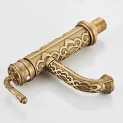 Vintage Bathroom Sink Mixer Faucet, 360 Swivel Spout Retro Monobloc Washroom Basin Taps, Antique Water Tap Single Handle One Hole Deck Mounted with Hot and Cold Hose