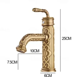 Vintage Bathroom Sink Mixer Faucet, 360 Swivel Spout Retro Monobloc Washroom Basin Taps, Antique Water Tap Single Handle One Hole Deck Mounted with Hot and Cold Hose