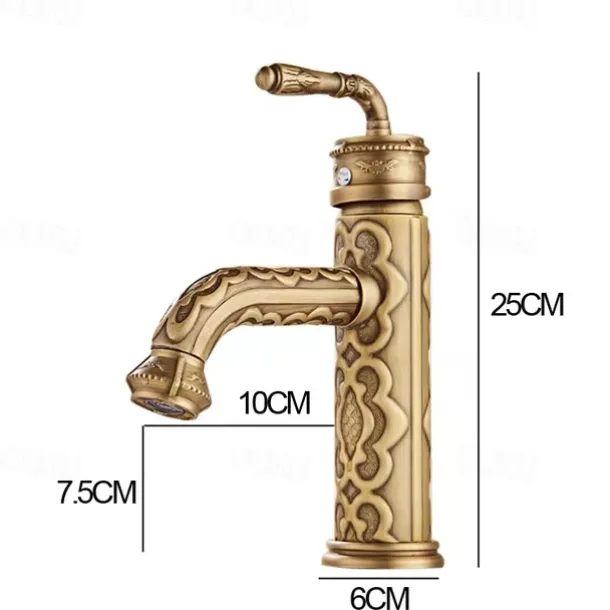 Vintage Bathroom Sink Mixer Faucet, 360 Swivel Spout Retro Monobloc Washroom Basin Taps, Antique Water Tap Single Handle One Hole Deck Mounted with Hot and Cold Hose