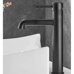 Vintage Bathroom Sink Mixer Faucet Tall, Monobloc Washroom Basin Taps Single Handle One Hole Deck Mounted Antique, with Hot and Cold Hose Retro Water Taps Brass Black