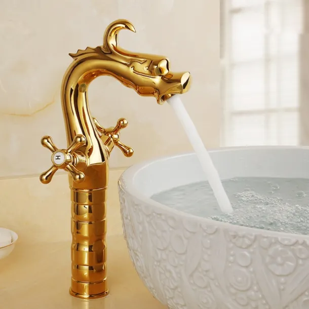 Vintage Bathroom Sink Mixer Faucet, Washroom Mono Basin Taps Classic Antique Brass Centerset Two Handles One Hole Water Tap with Cold Hot Hose