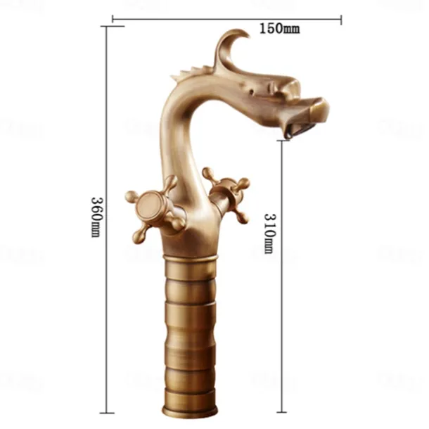 Vintage Bathroom Sink Mixer Faucet, Washroom Mono Basin Taps Classic Antique Brass Centerset Two Handles One Hole Water Tap with Cold Hot Hose