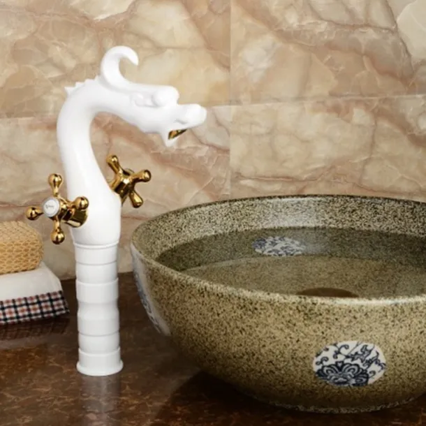 Vintage Bathroom Sink Mixer Faucet, Washroom Mono Basin Taps Classic Antique Brass Centerset Two Handles One Hole Water Tap with Cold Hot Hose