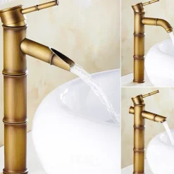 Vintage Bathroom Sink Mixer Faucet, Retro Style Monobloc Washroom Basin Vessel Taps Brass Single Handle Deck Mounted, Traditional with Hot and Cold Water Hose