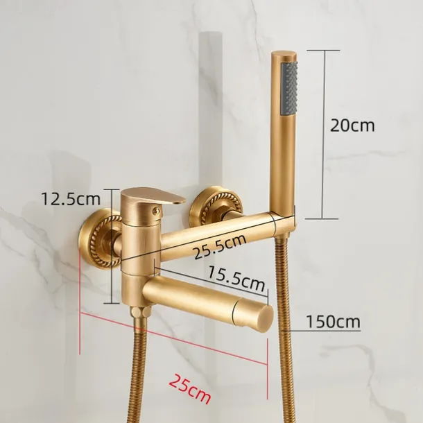 Vintage Bathtub Faucet Dual Spout Wall Mounted Golden, Bath Tub Filler Mixer Brass Tap with Heldhand Showerhand, Ceramic Valve Single Handle Control