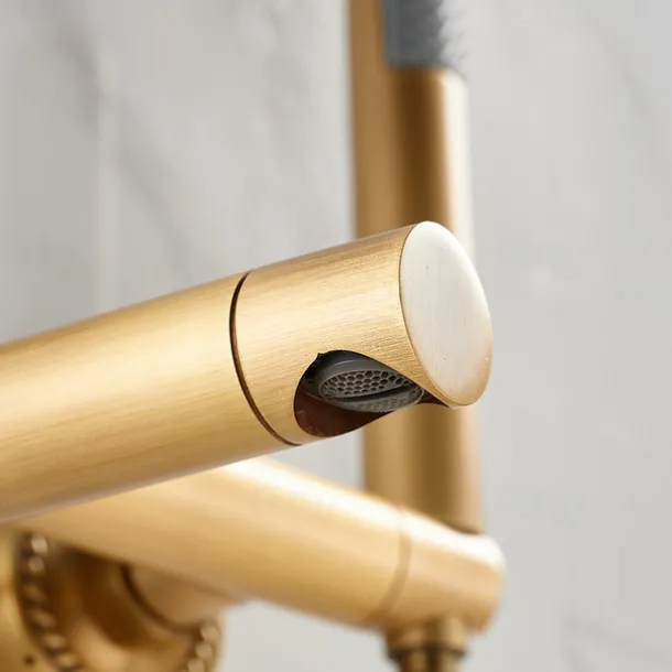 Vintage Bathtub Faucet Dual Spout Wall Mounted Golden, Bath Tub Filler Mixer Brass Tap with Heldhand Showerhand, Ceramic Valve Single Handle Control