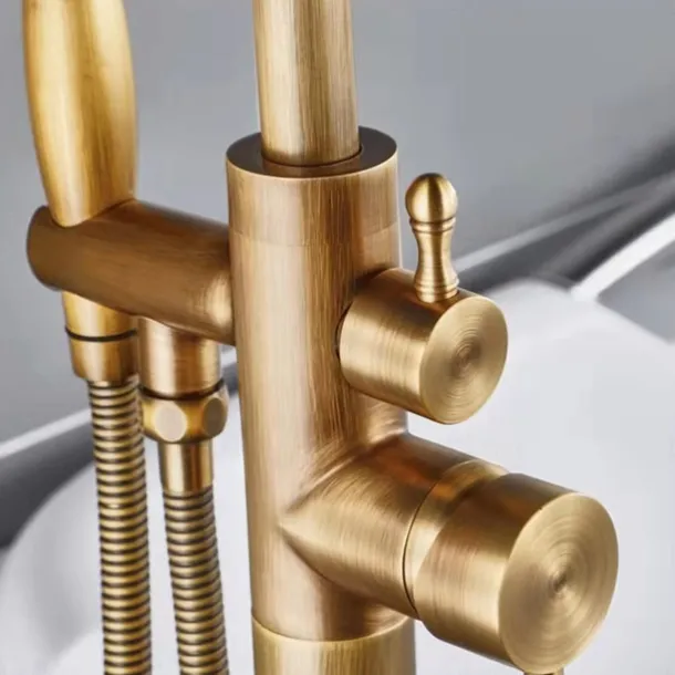 Vintage Bathtub Faucet Floor Mount, Bath Tub Filler Mixer Tap Freestanding with Heldhand Showerhand, 360 Swivel High Arc Spout Standing Shower Faucet