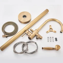 Vintage Bathtub Faucet Floor Mount, Bath Tub Filler Mixer Tap Freestanding with Heldhand Showerhand, 360 Swivel High Arc Spout Standing Shower Faucet