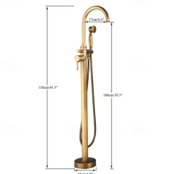Vintage Bathtub Faucet Floor Mount, Bath Tub Filler Mixer Tap Freestanding with Heldhand Showerhand, 360 Swivel High Arc Spout Standing Shower Faucet