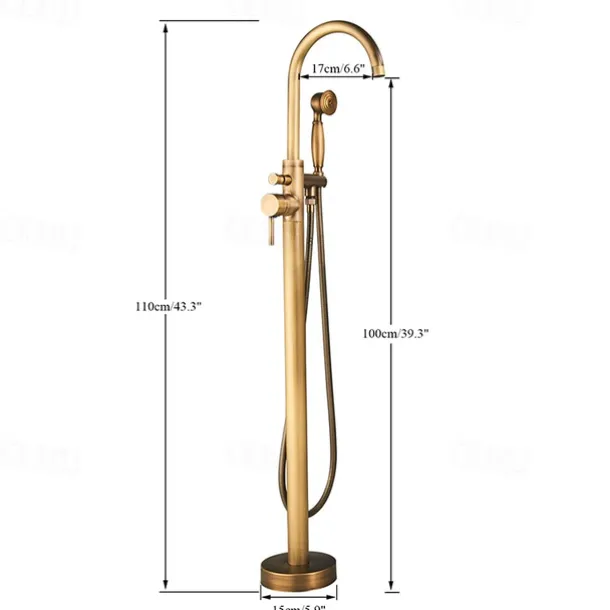 Vintage Bathtub Faucet Floor Mount, Bath Tub Filler Mixer Tap Freestanding with Heldhand Showerhand, 360 Swivel High Arc Spout Standing Shower Faucet