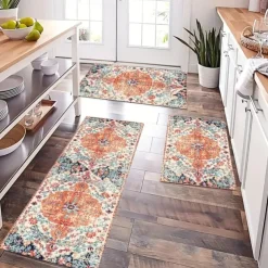 Vintage Boho Kitchen Floor Mat, Non-slip Oil-proof Floor Mat, Soft Rug, Floral Waterproof Kitchen Mat, Dirt-resistant Floor Mat, Machine Washable, Entrance Doormat, Kitchen Living Room Laundry Bathroo