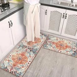 Vintage Boho Kitchen Floor Mat, Non-slip Oil-proof Floor Mat, Soft Rug, Floral Waterproof Kitchen Mat, Dirt-resistant Floor Mat, Machine Washable, Entrance Doormat, Kitchen Living Room Laundry Bathroo