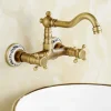 Vintage Brass Bathtub Faucet Wall Mounted Dual Handle Bath Tub Taps, Bathroom Mixer Tap, with Cold and Hot Hose