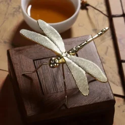 Vintage Brass Dragonfly Figurine, Antique Copper Artwork for Home Decor, Perfect for Living Room, TV Stand, or Porch, Ideal Tea Pet Collectible & Gift