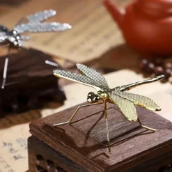Vintage Brass Dragonfly Figurine, Antique Copper Artwork for Home Decor, Perfect for Living Room, TV Stand, or Porch, Ideal Tea Pet Collectible & Gift
