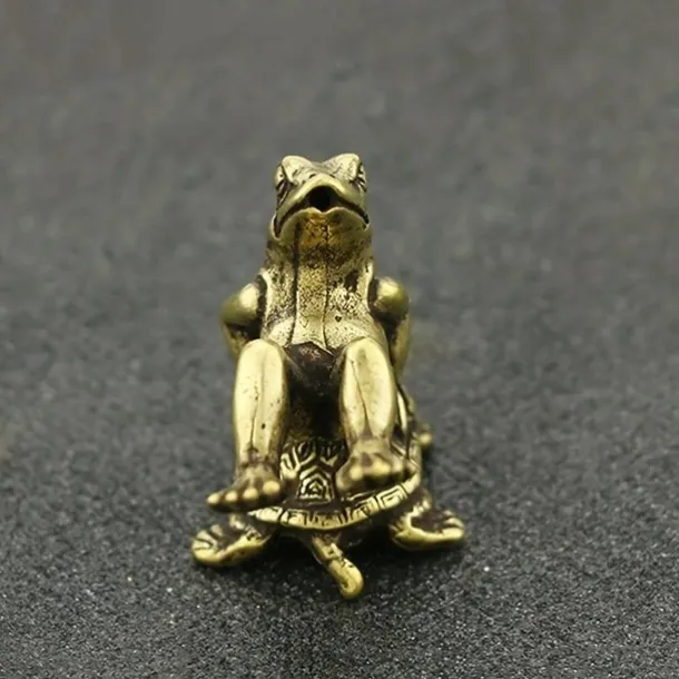 Vintage Brass Turtle & Frog Figurine - Antique-Style Solid Copper Tea Pet, Desktop Decor, Collectible Miniature Ornament