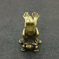 Vintage Brass Turtle & Frog Figurine - Antique-Style Solid Copper Tea Pet, Desktop Decor, Collectible Miniature Ornament
