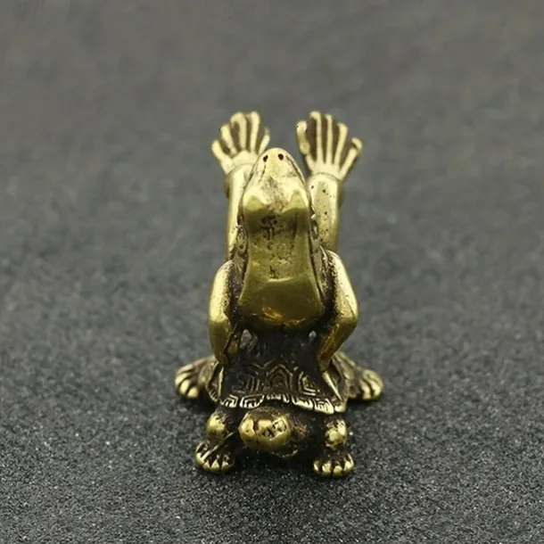 Vintage Brass Turtle & Frog Figurine - Antique-Style Solid Copper Tea Pet, Desktop Decor, Collectible Miniature Ornament